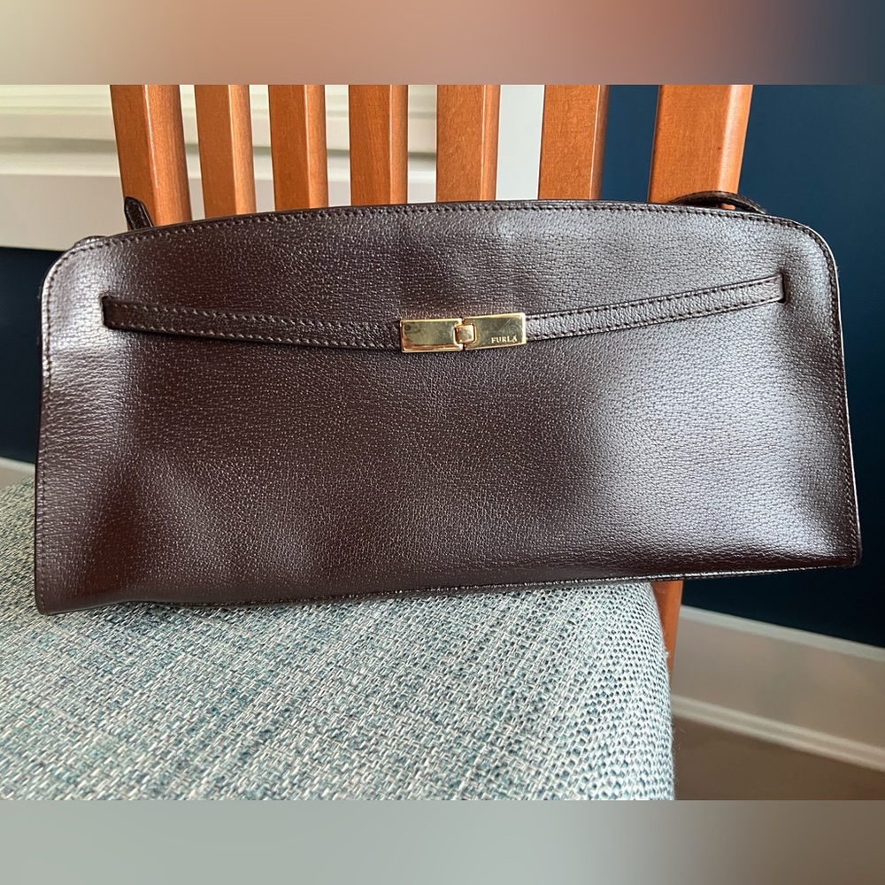 Furla Chocolate Brown Leather Clutch